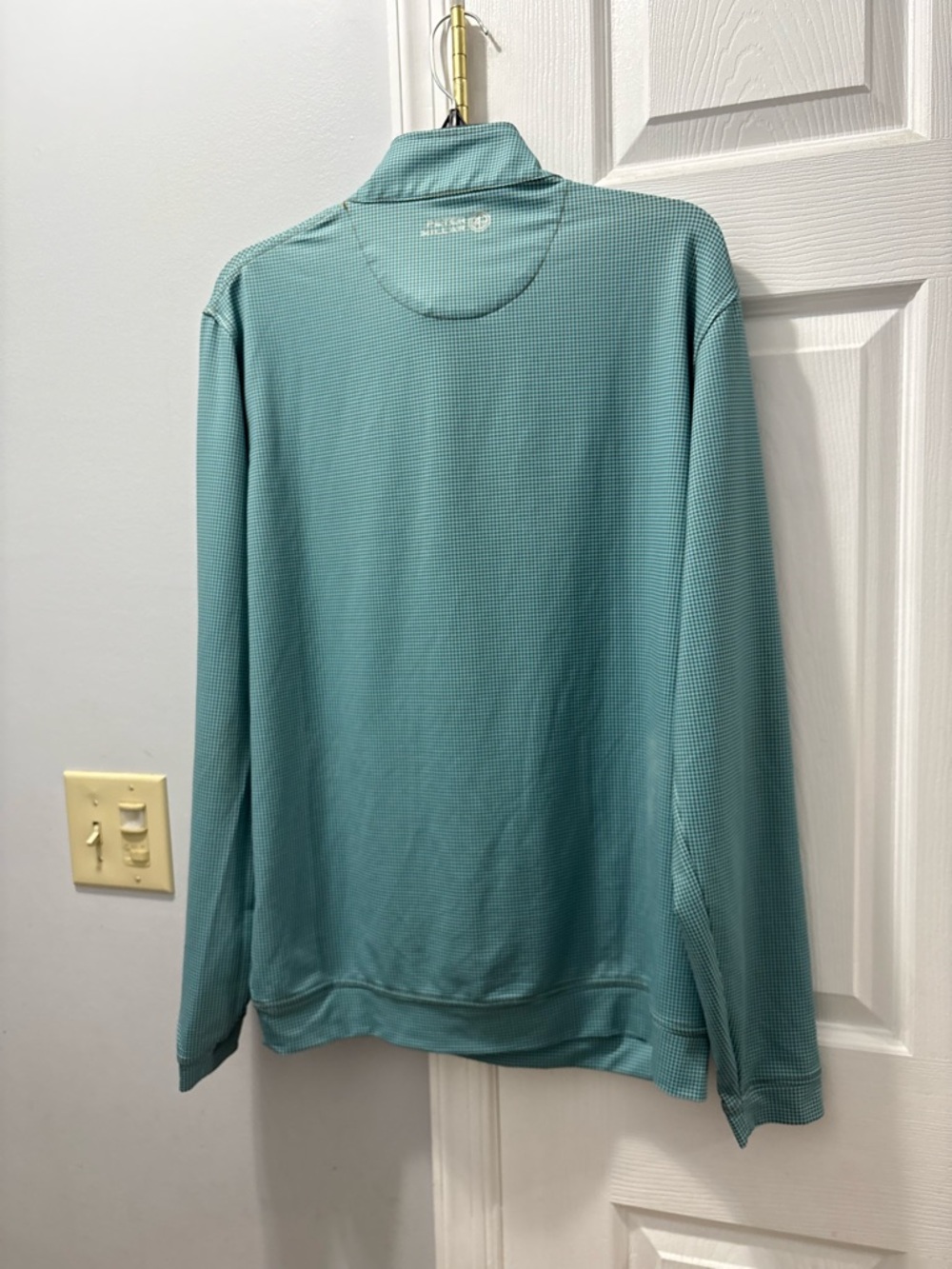 Peter Millar Teal Houndstooth Performance Wicking Quarter Zip Size Large - Picture 2 of 5